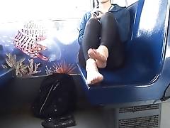 Teen Girl gives a Footshow in Train